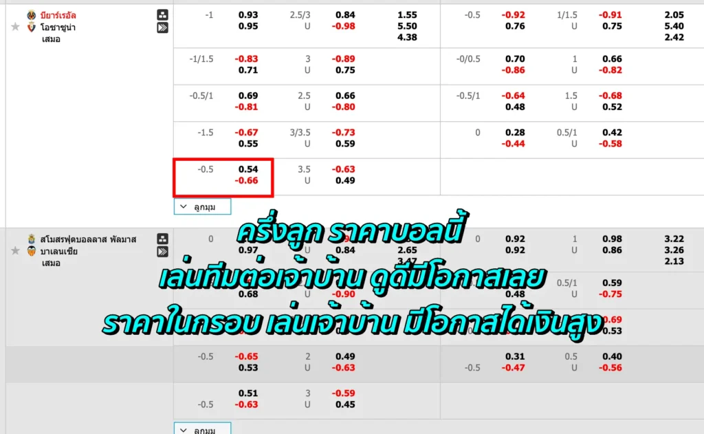 ราคาบอล 0.5 คือ